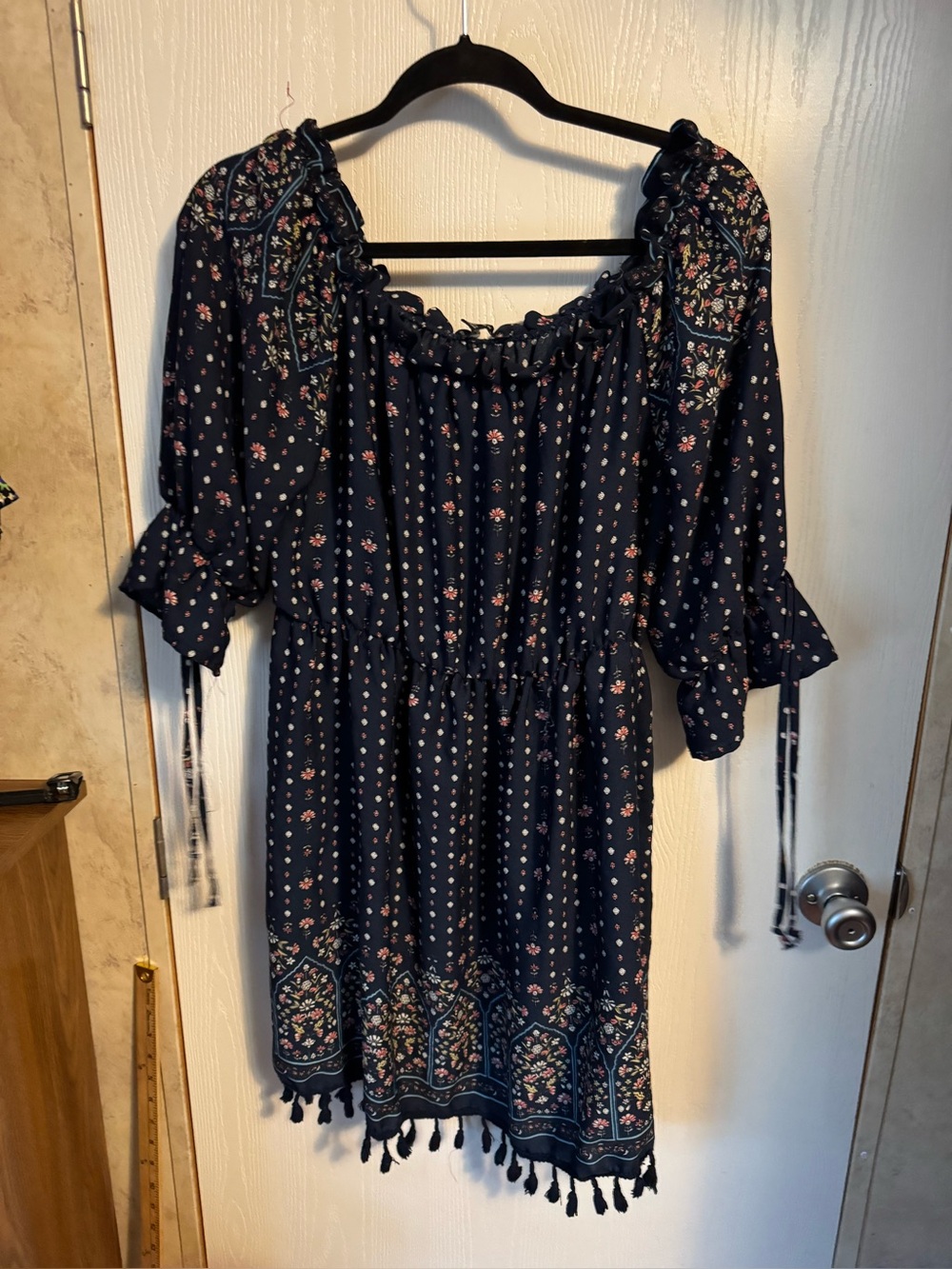 Haute Monde Navy Floral Tassel Mini Dress